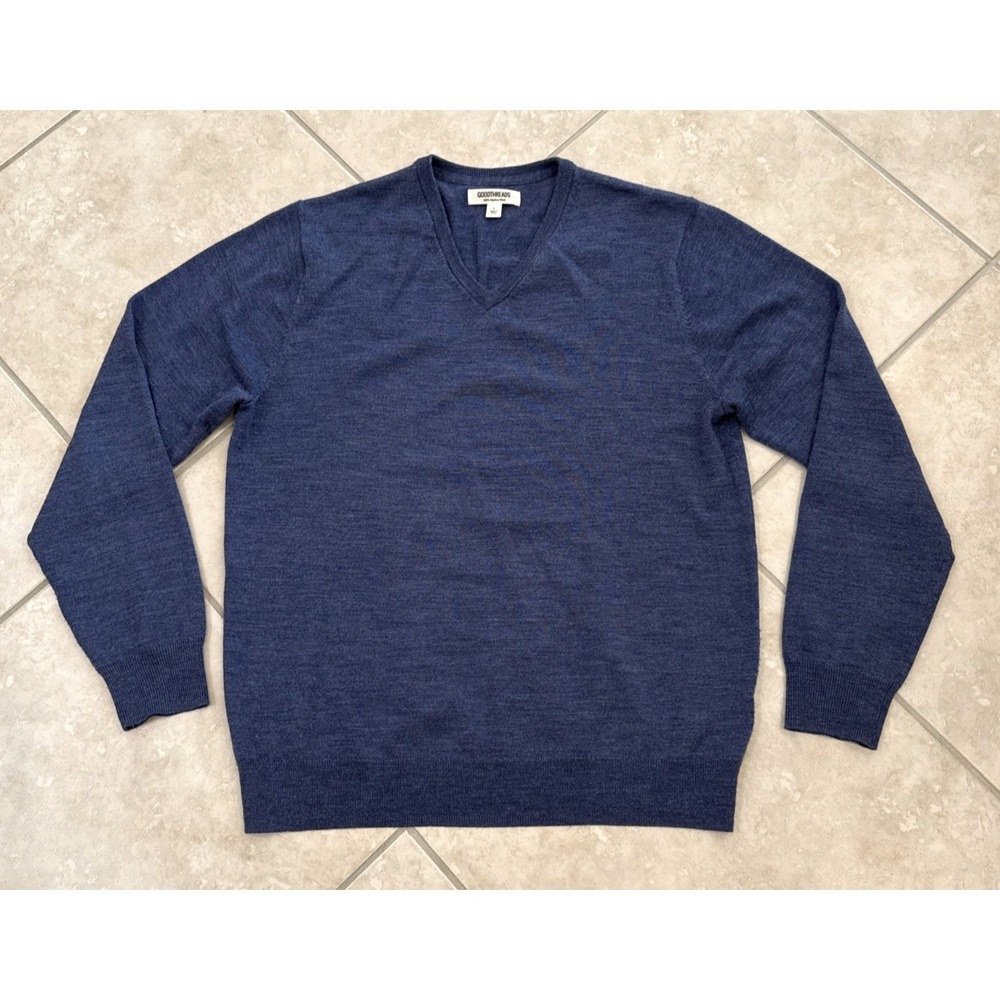 Goodthreads‎ Sweater Men's Size L 100% Merino Wool Blue V Neck Career Preppy